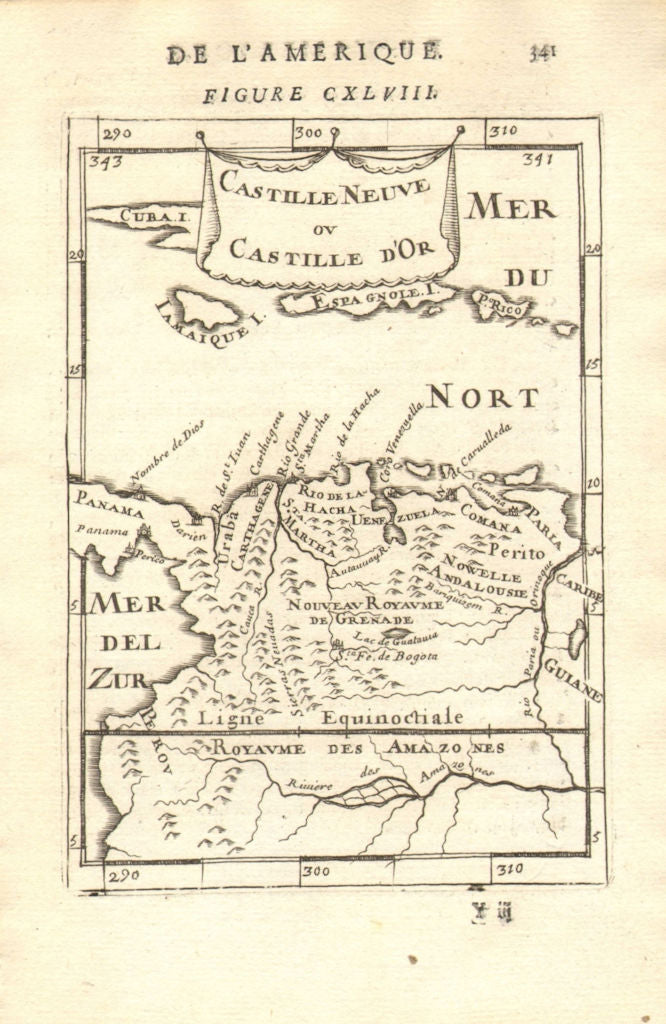 COLOMBIA VENEZUELA PANAMA 'Castille Neuve ou d'Or'. Puerto Rico. MALLET 1683 map
